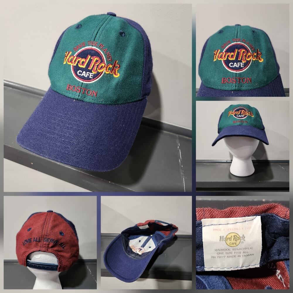 VTG 90s Hard Rock Cafe Boston Save The Planet Colorblock Snapback Hat Cap OSFA